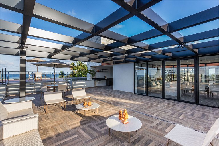 Flat Luxo c/ varanda 30m praia #112
